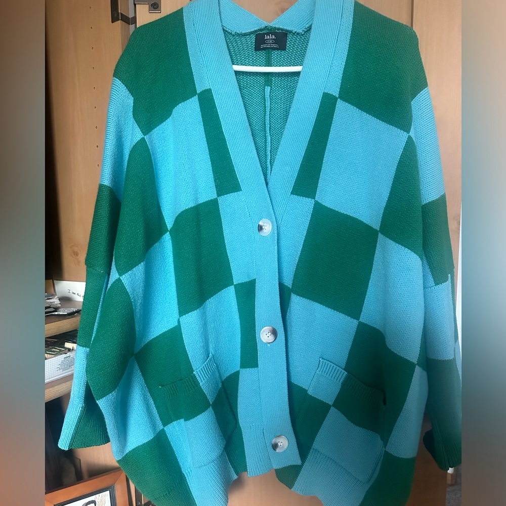 Dressed in La La checkerboard cardigan